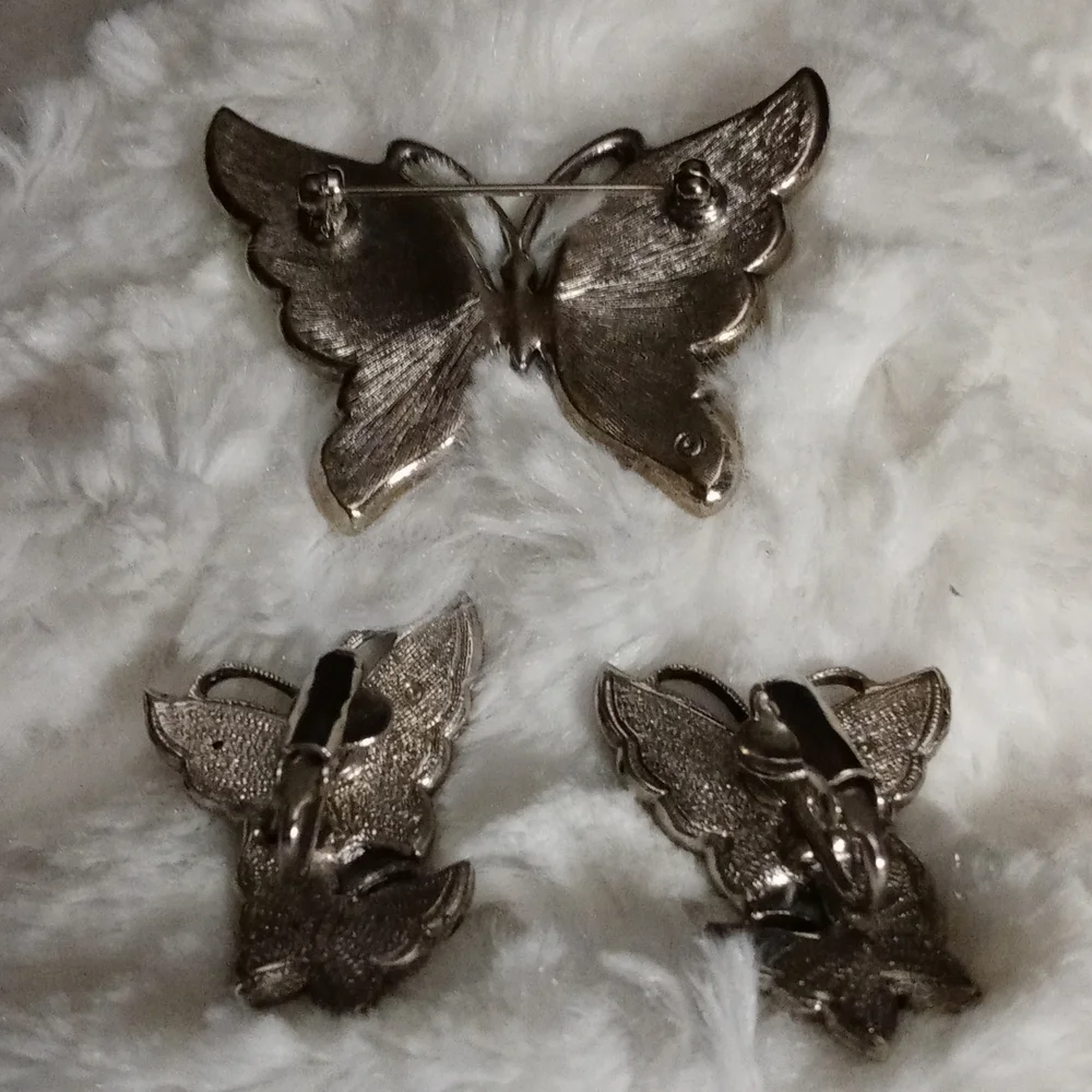 Vintage Avon Butterfly Brooch and Clip On Earring Enamel set